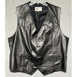 Vintage Silton Leather Western Vest Mens Black Button Up Cowboy Biker Moto Sz 40